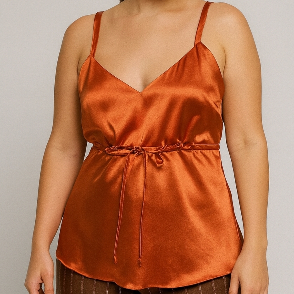 Massini Copper Satin Drawstring Waist Tank Size Large Fall Elegant Minimalist